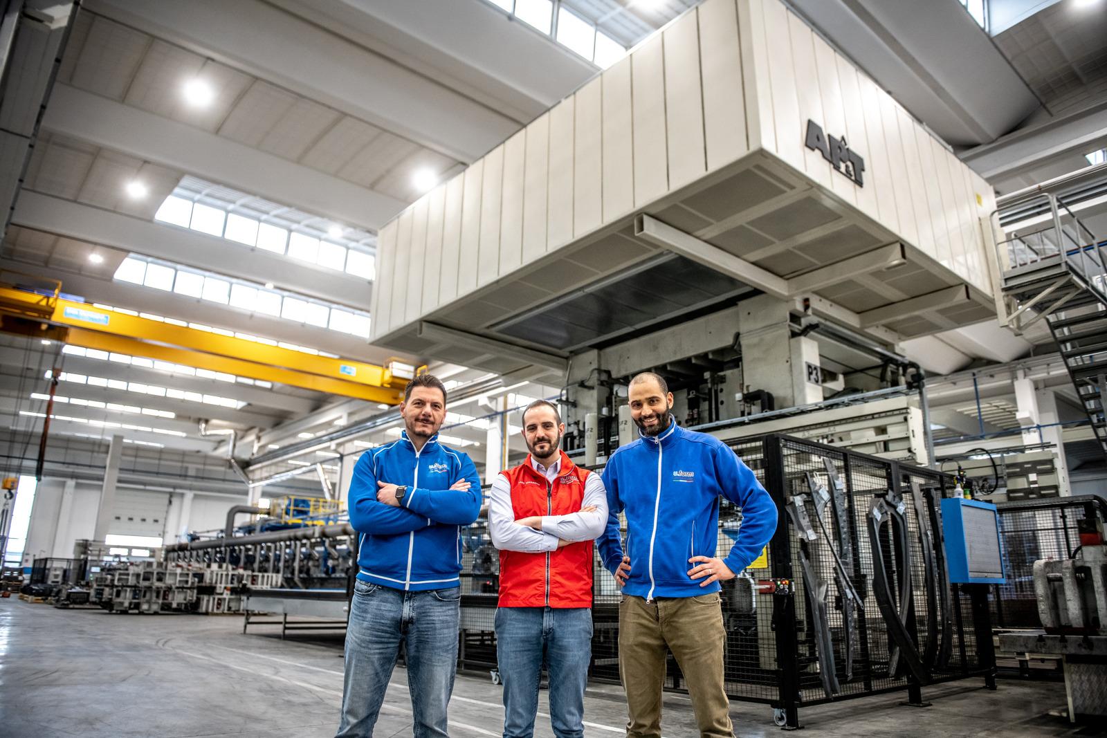 U.form is looking forward to receiving yet another press-hardening line from AP&T – the seventh in a row. From the left, Sergio Piersanti, Project Manager, Paolo Montefiore, Plant Manager and Rachouan Hassine, Quality Manager at U.form’s facility in Castellalto, Italy. Photograph: U.form