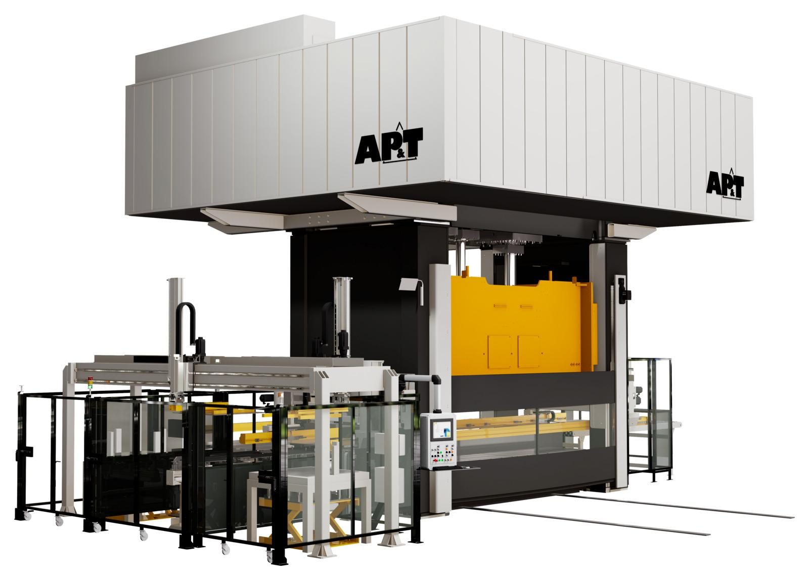 With high stroke frequency, full synchronization and compensation for off-center loads, AP&T’s servohydraulic press is well suited to transfer solutions.